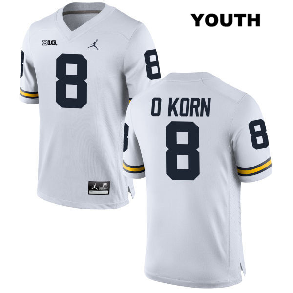 Youth NCAA Michigan Wolverines John O'Korn #8 White Jordan Brand Authentic Stitched Football College Jersey WU25Z08FF